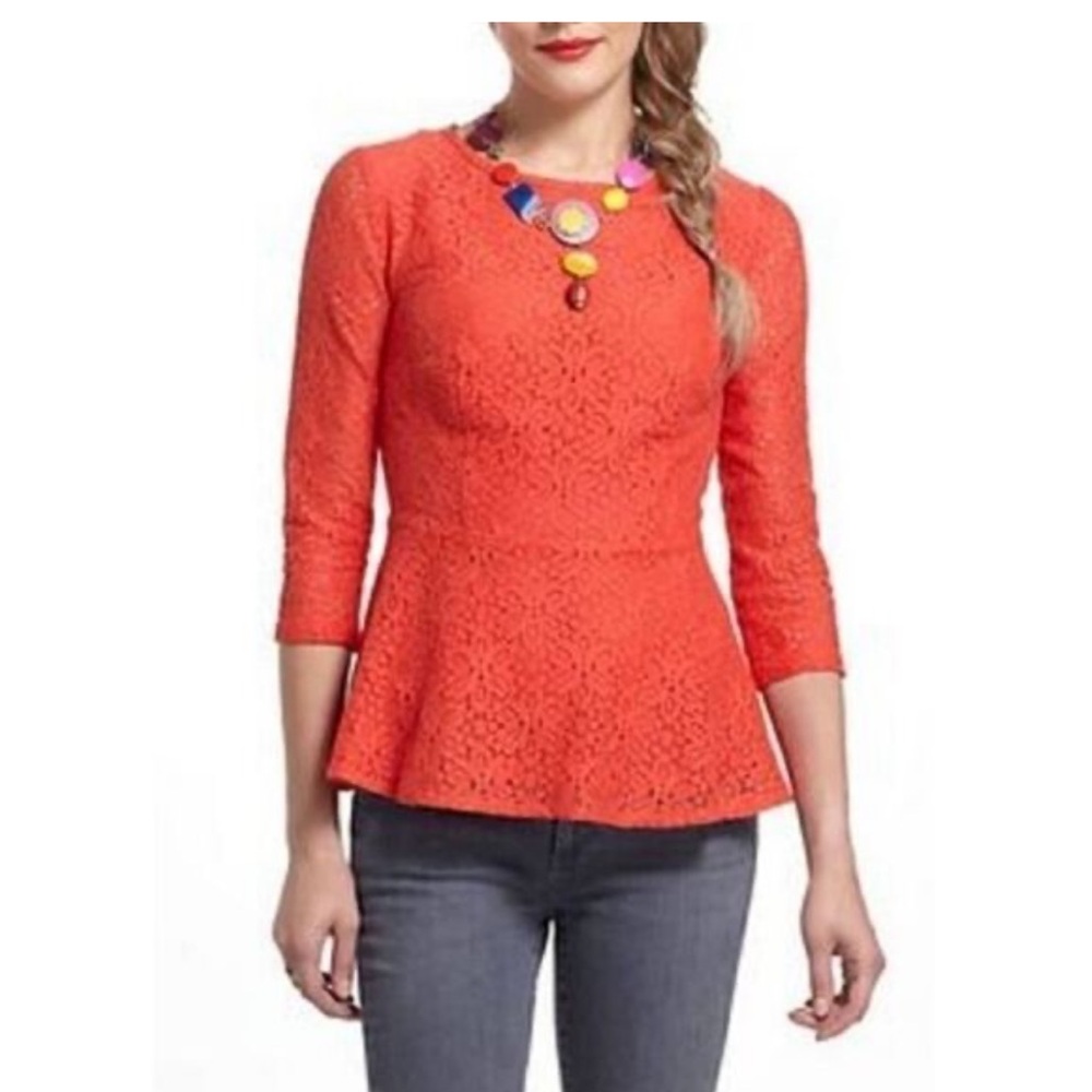 Moulinette Souers Anthropologie Bruner Lace Floral Peplum Top